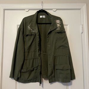 Time and Tru Olive Utility Jacket with Embroidery